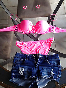 Shelby Stripper Tight Pink Bikini Under Jean Shorts