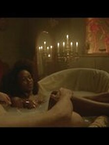 Ebony With Huge Tits Takes A Milky Bath