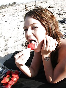 Babe Eats Strawberry But Soon Turns To Cock Cause She Wants Some