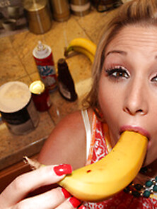 Slutty Bitch Fucks Her Mouth With A Banana!