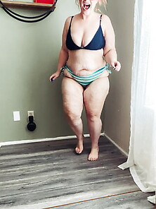 Bbw Tries On A Micro Bikini Striping Down And Gets Naked