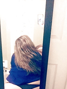 Fat Blonde Slut In Blue Dress Exposing Her Fat Ass