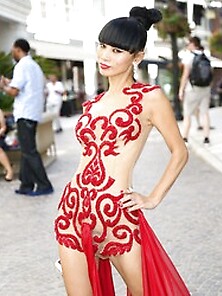 Bai Ling Pantyless And Nipples In A See Through Dress Celebratin