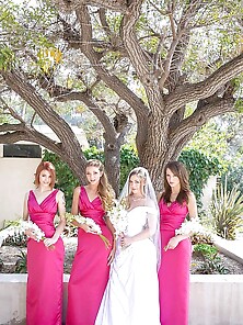 Girl In Wedding Dress And Maids Of Honor Adore Having Hot Lesbia