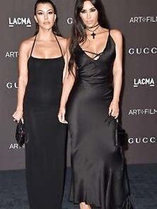 Busty Kardashian Sisters In A Skimpy Black Gowns