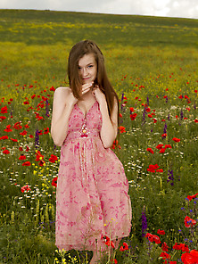 Pale-Skinned Brown-Haired Teen Posing Totally Naked In A Beautif