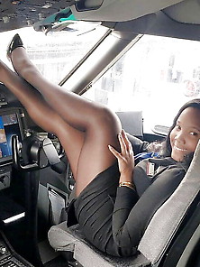 Ebony Air Hostess In Pantyhose