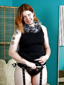 Chubby Redhead Mature In Stockings Exposes Hairy Pussy