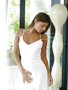 Adorable Love Takes White Dress Off And Spreads Legs To Expose B