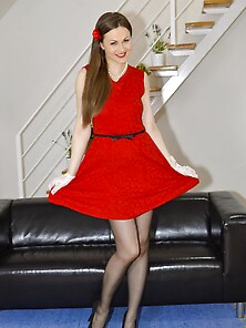Come-Hither Pussy In A Red Dress Gives Sexual Pleasure To Old Ma