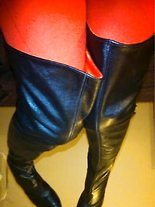 Me In Red Stockings,  Leather Boots And Dress