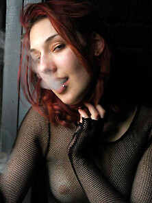 Goth Girl Fishnets Smokes