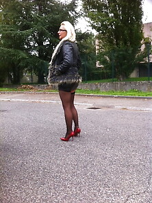 Red Heels Ankle Chain Pvc Skirt