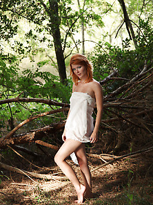 Short-Haired Redhead Forest Nympho Stripping Naked In The Nature