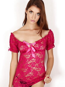 Alluring Vixen Tease Alea Shows Off In A Sexy Red Rose Lace Top