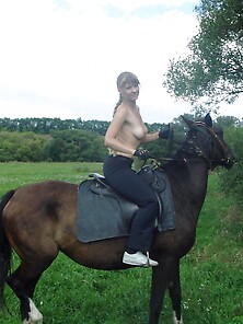Topless Amateur Girl On Horse