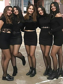 Teen Babes In Black Nylon Pantyhose Stockings Gallery
