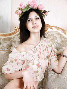 Brunette With Flowers In Her Hair Shows Her Pretty Young Pussy V