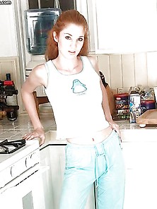Redhead Stephanie Renee Solo In Kitchen Blue & White Pjs