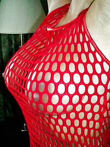 Milf In Red Fishnet Dress