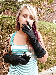 Sexy Leann - Smoking Vs120 In Long Black Leather Gloves