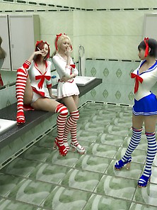 Shemale Schoolgirls Screwing In The Bathroom