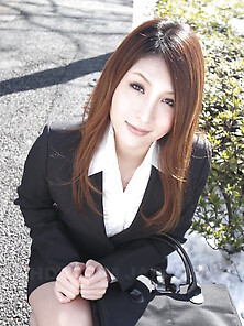 Beautiful Japanese Secretary Seductively Poses While Going At He