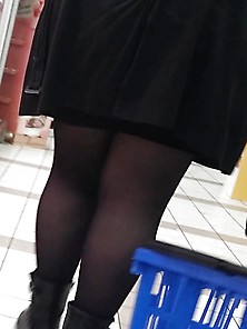 Beauty Legs With Black Stockings (Fat Teen) Candid