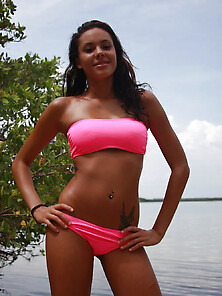 Cute Tanned Latina Gabrielle Posing Bikini Outdoors
