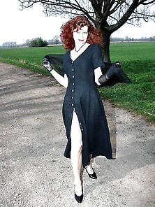 Redhead Lady Ff Nylons Country Drive