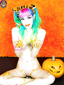 Rainbow Perki Goth Messy Naked Pumpkin Carving