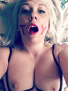 Blonde Sex Slave Slut Toy Gagged And Topless