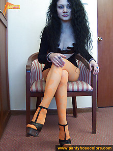 Orange Patterned Pantyhose Girl