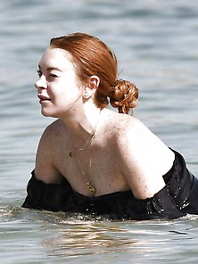 Lindsay Lohan On The Beach In Mykonos,  Greece 6-29-17