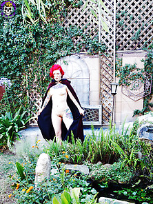 Magical Pale Redhead Naked Cosplay In The Garden