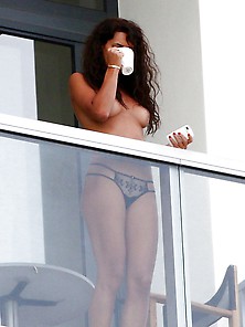 Raffaella Modugno Drinks Coffee On Her Balcony In Miami