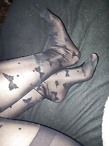 Black Nylons Pantyhose, Feet Footfetish, Red Nails And Tits