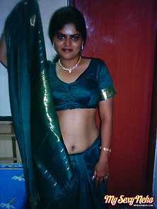 Neha In Traditional Green Saree Stripping...