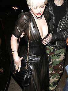 Rita Ora Braless In A See Through (To Nipples) Black Dress