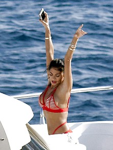 Nicole Scherzinger In Red Bikini On Yacht In Mykonos