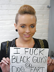 Blond-Haired Beauty With Shaved Sides Enjoying Black Cocks Via A