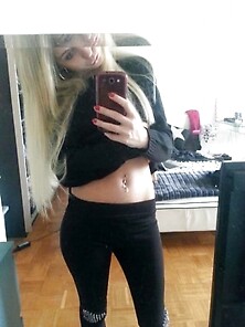Blonde In Tight Black Pants Gets Naked On...
