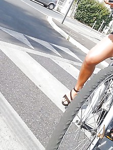 Candid Heels And Feet On Bike