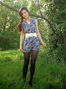 Cute Fashionista Wife In Tights And Pantyhose