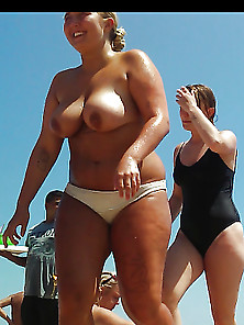 Topless Chubby Milf At Beach