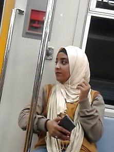 Arab Egyptian Hijab Slut Babe In Metro Horny Face & Body 118