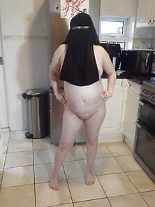 Naked In Niqab And White Knee Boots