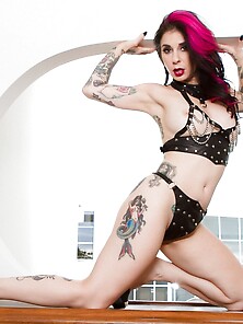 Wooden Countertop Is A Place On Which Tattooed Joanna Angel Clim