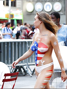Topless Bodypainted On Times Square