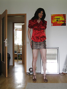 Sandralein33 In Shining Shirt And Leather Skirt